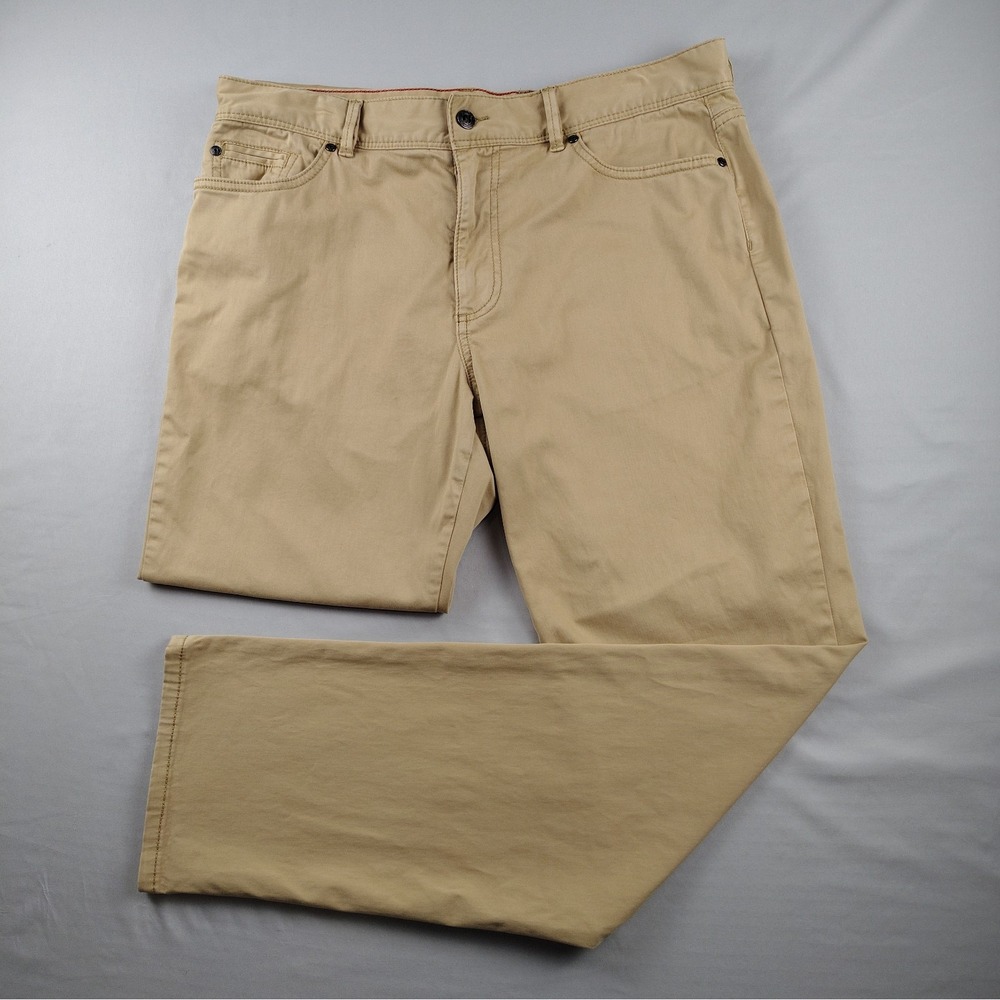 Johnnie O Mens 36x34 Khaki Tan Pants Stretch Flat Front Casual Chino Golf